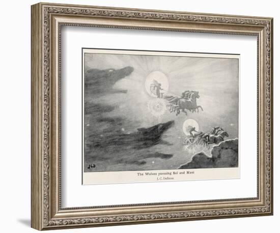 The Wolves Skoll (Repulsion) and Hati (Hate) Pursue Sol (Sun) and Mani (Moon) Across the Skies-J.c. Dollman-Framed Photographic Print