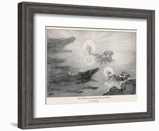 The Wolves Skoll (Repulsion) and Hati (Hate) Pursue Sol (Sun) and Mani (Moon) Across the Skies-J.c. Dollman-Framed Photographic Print