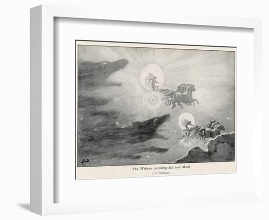 The Wolves Skoll (Repulsion) and Hati (Hate) Pursue Sol (Sun) and Mani (Moon) Across the Skies-J.c. Dollman-Framed Photographic Print