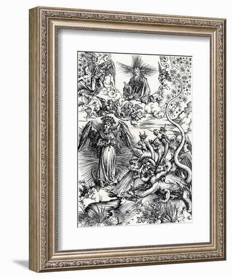 The Woman Clothed with the Sun and the Seven-Headed Dragon, 1498-Albrecht Dürer-Framed Giclee Print