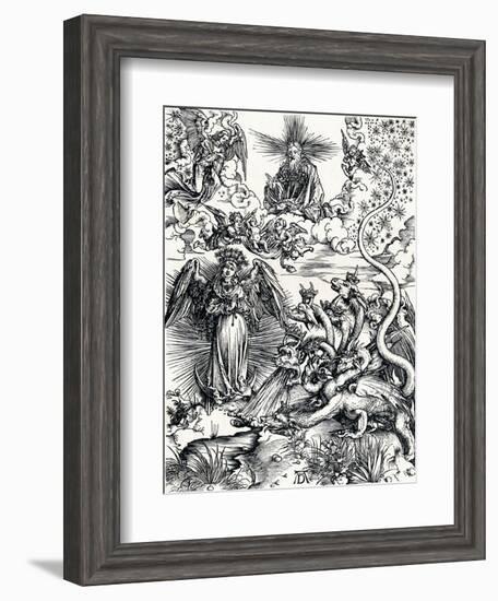 The Woman Clothed with the Sun and the Seven-Headed Dragon, 1498-Albrecht Dürer-Framed Giclee Print