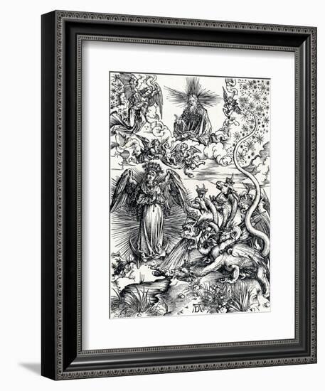 The Woman Clothed with the Sun and the Seven-Headed Dragon, 1498-Albrecht Dürer-Framed Giclee Print