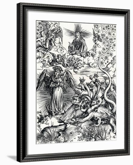 The Woman Clothed with the Sun and the Seven-Headed Dragon, 1498-Albrecht Dürer-Framed Giclee Print