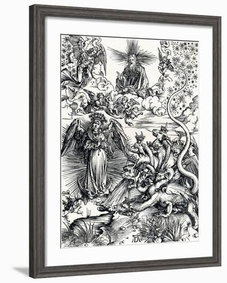 The Woman Clothed with the Sun and the Seven-Headed Dragon, 1498-Albrecht Dürer-Framed Giclee Print