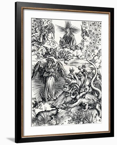 The Woman Clothed with the Sun and the Seven-Headed Dragon, 1498-Albrecht Dürer-Framed Giclee Print