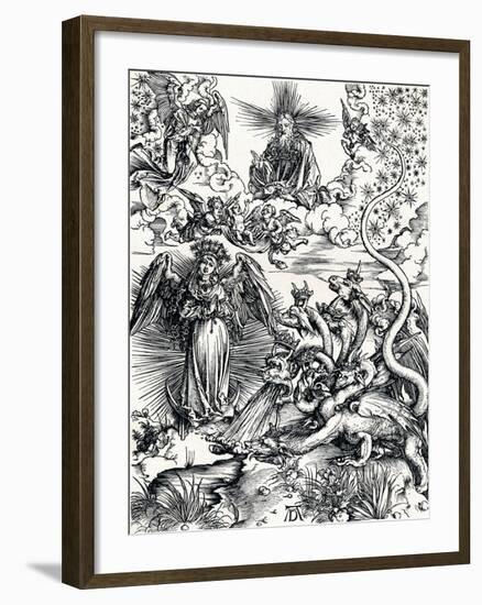 The Woman Clothed with the Sun and the Seven-Headed Dragon, 1498-Albrecht Dürer-Framed Giclee Print