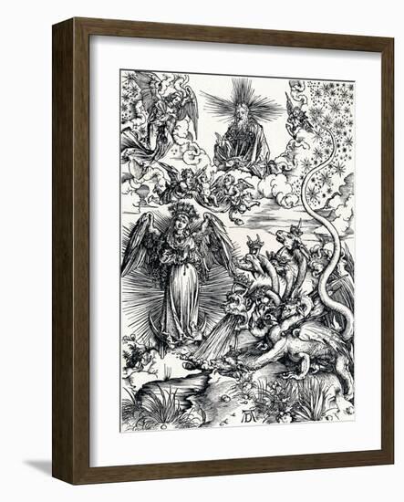 The Woman Clothed with the Sun and the Seven-Headed Dragon, 1498-Albrecht Dürer-Framed Giclee Print
