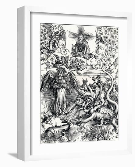 The Woman Clothed with the Sun and the Seven-Headed Dragon, 1498-Albrecht Dürer-Framed Giclee Print