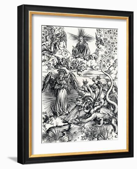 The Woman Clothed with the Sun and the Seven-Headed Dragon, 1498-Albrecht Dürer-Framed Giclee Print