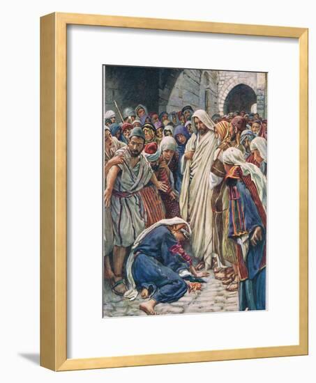 The Woman Who Touched the Hem of His Garment, Illustration from 'Women of t-Harold Copping-Framed Giclee Print