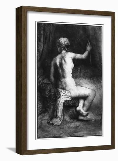 The Woman with the Arrow (Venus and Cupid?), 1661 (Etching, Drypoint and Burin)-Rembrandt van Rijn-Framed Giclee Print