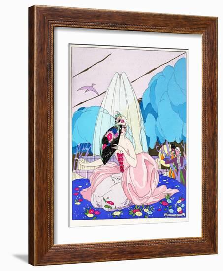 The Woman with the Fan, 1919-21 (Pochoir Print)-Umberto Brunelleschi-Framed Giclee Print