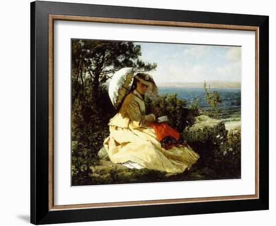 The Woman with the Parasol; Bay of Douarnenez, 1871-Jules Breton-Framed Giclee Print