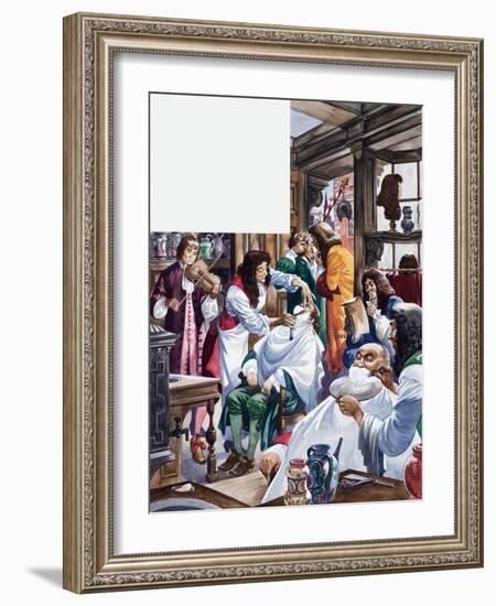 The Wonderful Story of Britain: A Busy Barber-Surgeon's Shop-Peter Jackson-Framed Giclee Print
