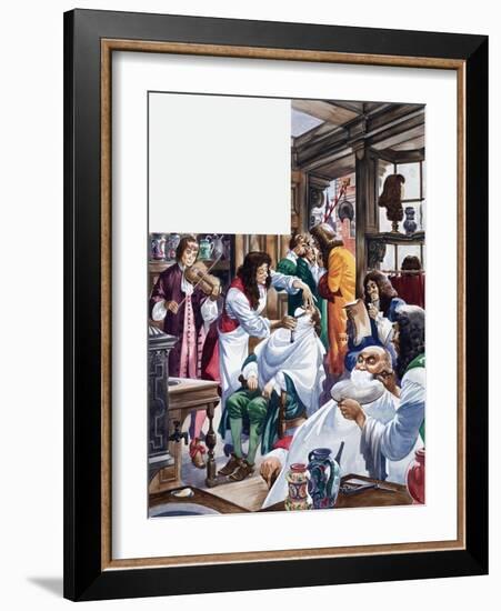 The Wonderful Story of Britain: A Busy Barber-Surgeon's Shop-Peter Jackson-Framed Giclee Print