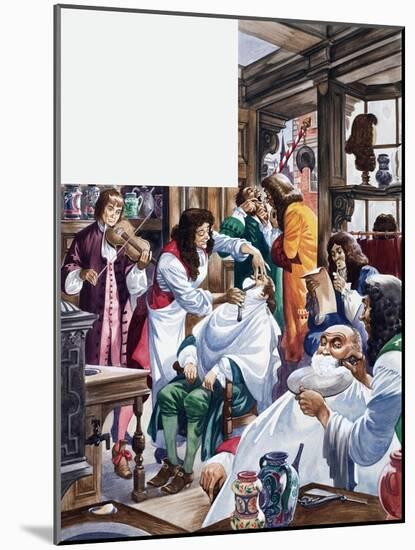 The Wonderful Story of Britain: A Busy Barber-Surgeon's Shop-Peter Jackson-Mounted Giclee Print