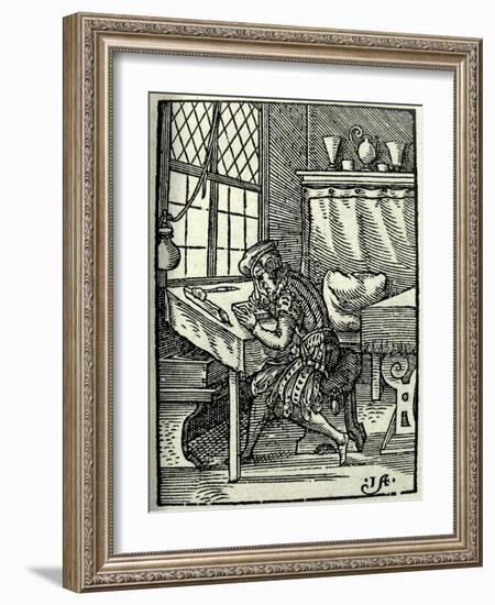 The Woodblock Cutter, 1568-Jost Amman-Framed Giclee Print