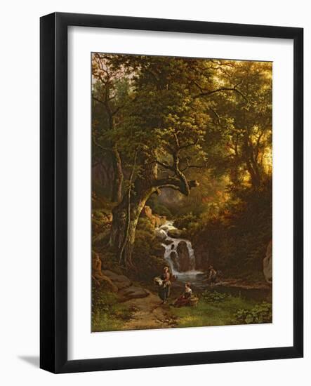 The Wooded Stream (Fishing), 19Th Century-Barend Cornelis Koekkoek-Framed Giclee Print