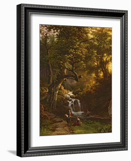 The Wooded Stream (Fishing), 19Th Century-Barend Cornelis Koekkoek-Framed Giclee Print