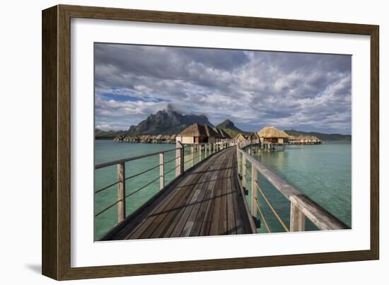 The Wooden Walkway To The Over Water Bungalows At 4 Seasons Bora Bora With Mt Otemanu In Distance-Karine Aigner-Framed Photographic Print