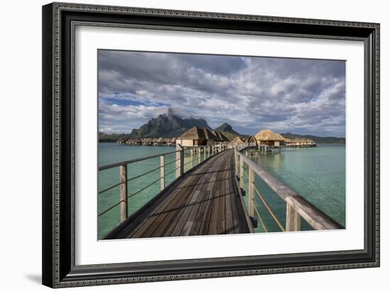 The Wooden Walkway To The Over Water Bungalows At 4 Seasons Bora Bora With Mt Otemanu In Distance-Karine Aigner-Framed Photographic Print