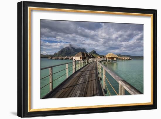 The Wooden Walkway To The Over Water Bungalows At 4 Seasons Bora Bora With Mt Otemanu In Distance-Karine Aigner-Framed Photographic Print