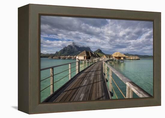 The Wooden Walkway To The Over Water Bungalows At 4 Seasons Bora Bora With Mt Otemanu In Distance-Karine Aigner-Framed Premier Image Canvas