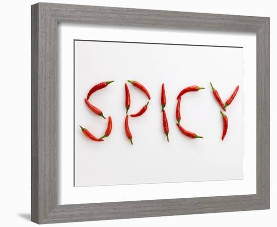 The Word 'SPICY' Written in Red Chillies-Peter Rees-Framed Photographic Print