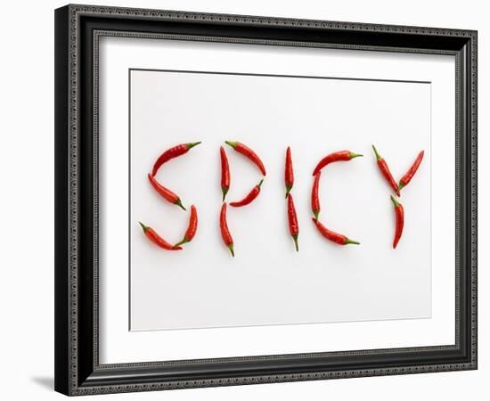 The Word 'SPICY' Written in Red Chillies-Peter Rees-Framed Photographic Print