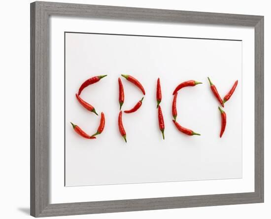 The Word 'SPICY' Written in Red Chillies-Peter Rees-Framed Photographic Print