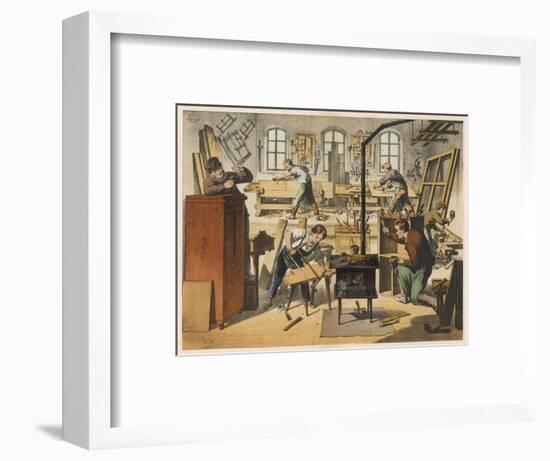 The Workshop of a Carpenter and Joiner, with Various Activities Taking Place-null-Framed Art Print