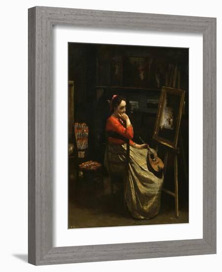 The Workshop of Corot, Young Woman with Red Blouse, 1865-1870-Jean-Baptiste-Camille Corot-Framed Giclee Print