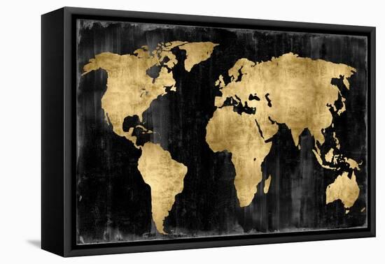 The World - Gold on Black-Russell Brennan-Framed Stretched Canvas