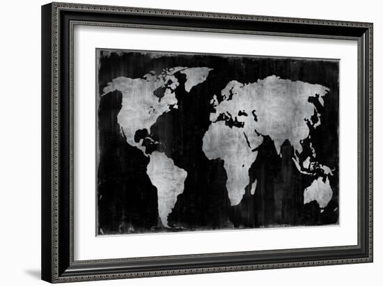 The World - Silver on Black-Russell Brennan-Framed Art Print