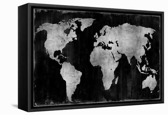 The World - Silver on Black-Russell Brennan-Framed Stretched Canvas