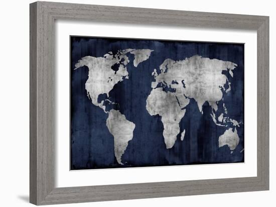 The World - Silver on Blue-Russell Brennan-Framed Art Print