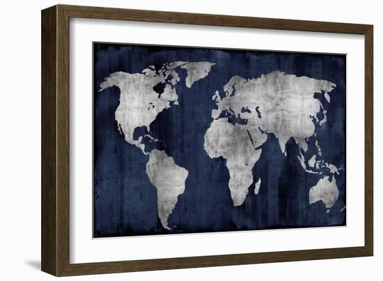 The World - Silver on Blue-Russell Brennan-Framed Art Print