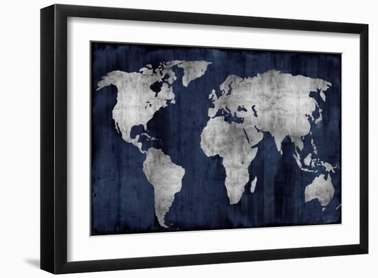 The World - Silver on Blue-Russell Brennan-Framed Art Print