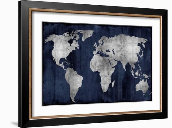 The World - Silver on Blue-Russell Brennan-Framed Art Print