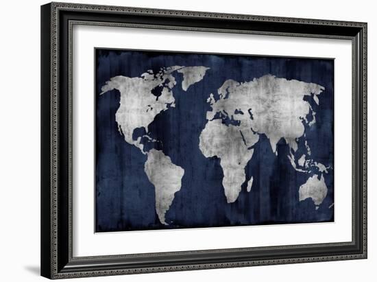 The World - Silver on Blue-Russell Brennan-Framed Art Print