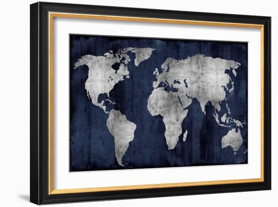 The World - Silver on Blue-Russell Brennan-Framed Art Print