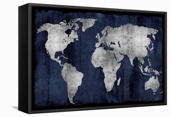 The World - Silver on Blue-Russell Brennan-Framed Stretched Canvas
