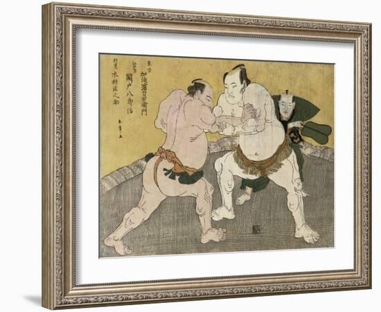 The Wrestling Match Between Kimenzan Tanigoro and Edogasaki Gemji-Okada Beisanjin-Framed Giclee Print