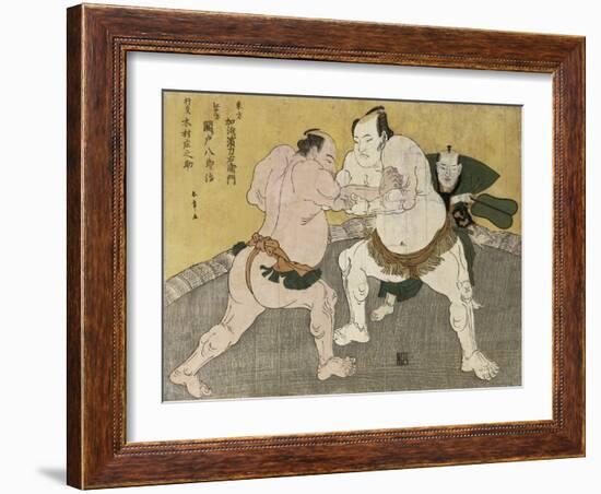 The Wrestling Match Between Kimenzan Tanigoro and Edogasaki Gemji-Okada Beisanjin-Framed Giclee Print