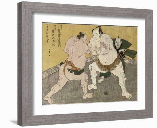 The Wrestling Match Between Kimenzan Tanigoro and Edogasaki Gemji-Katsukawa Shunsho-Framed Giclee Print