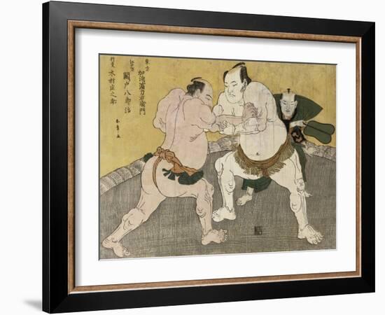 The Wrestling Match Between Kimenzan Tanigoro and Edogasaki Gemji-Katsukawa Shunsho-Framed Giclee Print