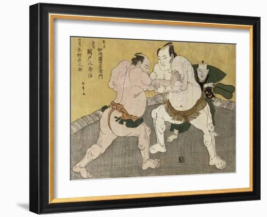 The Wrestling Match Between Kimenzan Tanigoro and Edogasaki Gemji-Katsukawa Shunsho-Framed Giclee Print