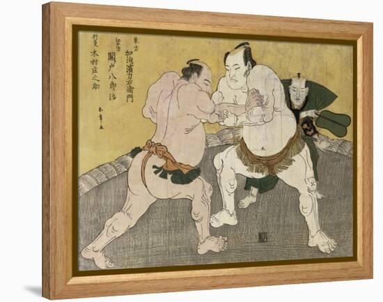 The Wrestling Match Between Kimenzan Tanigoro and Edogasaki Gemji-Okada Beisanjin-Framed Premier Image Canvas