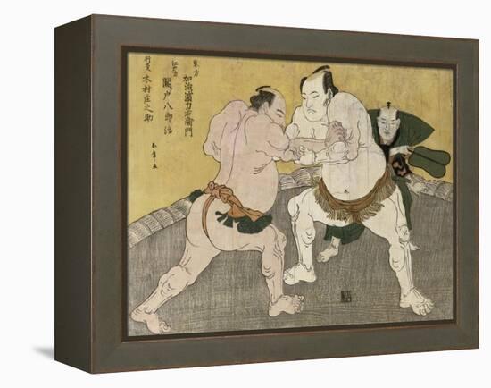 The Wrestling Match Between Kimenzan Tanigoro and Edogasaki Gemji-Okada Beisanjin-Framed Premier Image Canvas