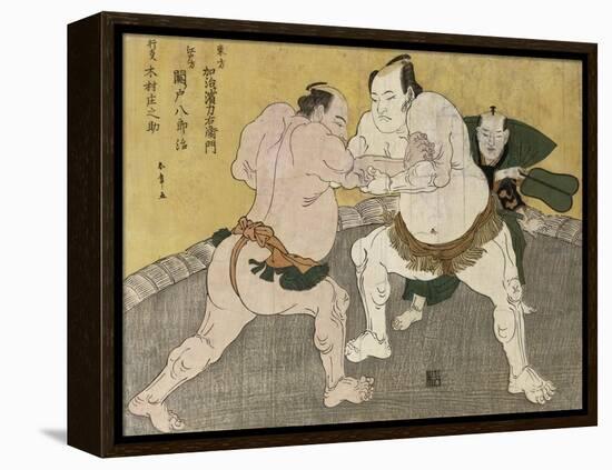 The Wrestling Match Between Kimenzan Tanigoro and Edogasaki Gemji-Okada Beisanjin-Framed Premier Image Canvas